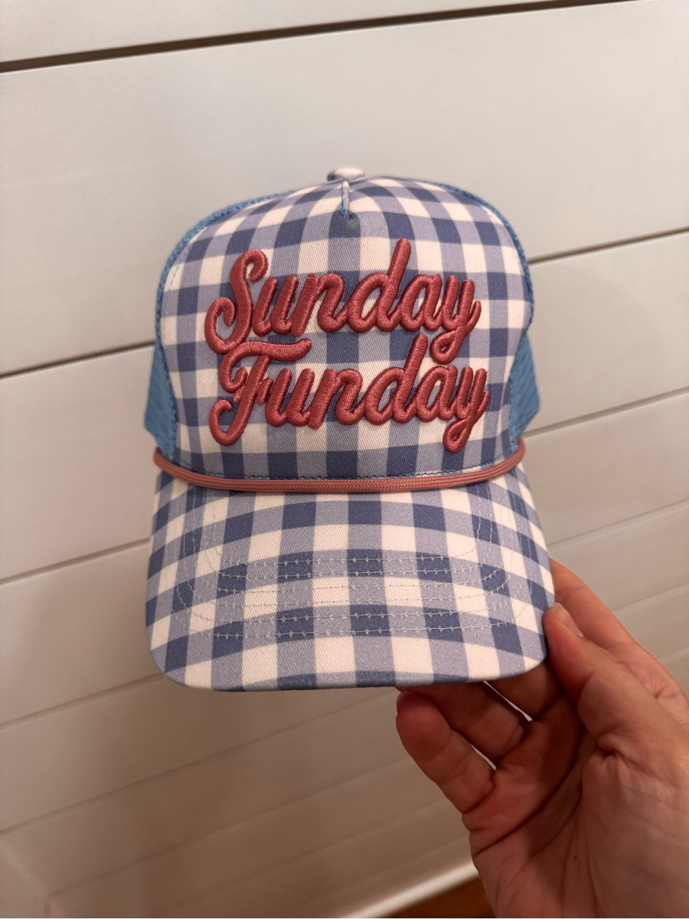 Sunday Funday Blue Gingham Trucker Hat